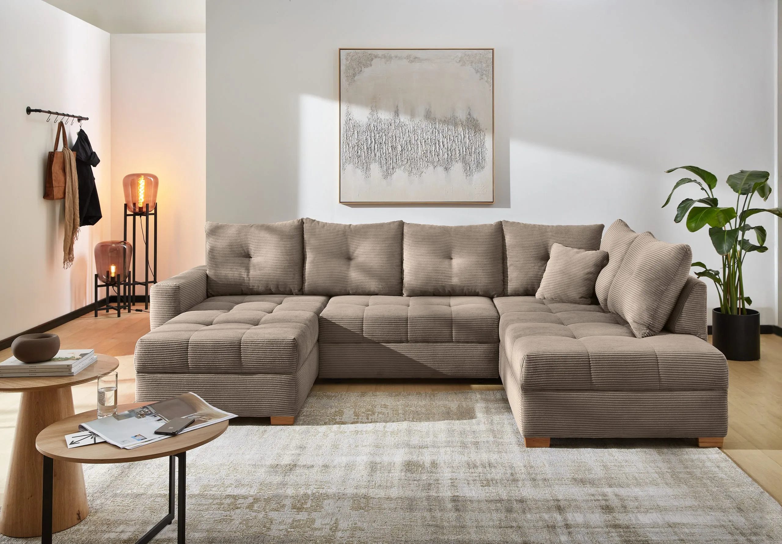 Wohnlandschaft Cord taupe | 313 x 92 x 200 cm