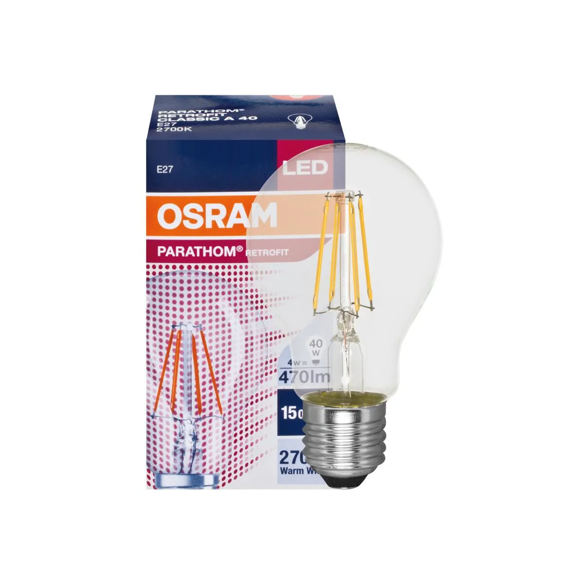 LED-Filament-Lampe E27 PHARATHOM RETROFIT AGL-Form 4W klar 470lm 2700K
