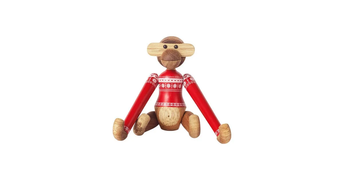 Holzfigur Affe Mini mit Weihnachtspullover