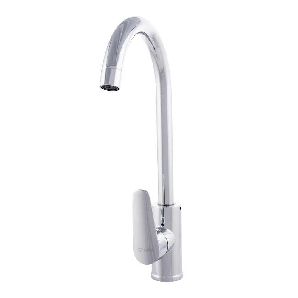 Küchenarmatur aus Messing / Zink, verchromt, Heiß-Kaltwasser, Schläuche, hoher Auslauf, Einhebelgriff [QLI-FA-15304]