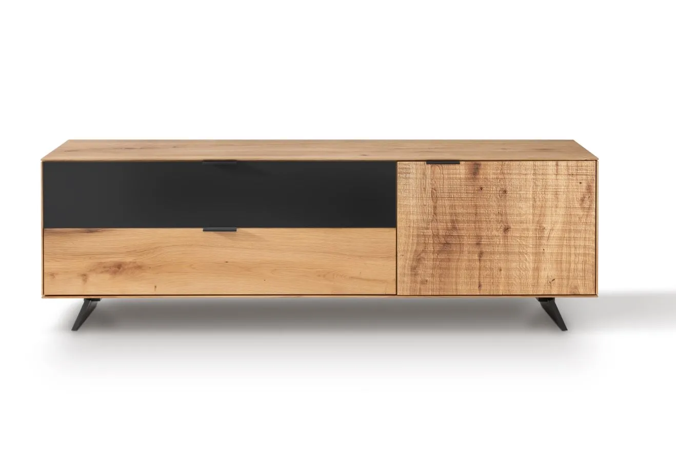 TV Board 200cm 'Malaga ' Wildeiche verschiedene Variationen möglich Holz schwarz Sockel Holz Wildeiche