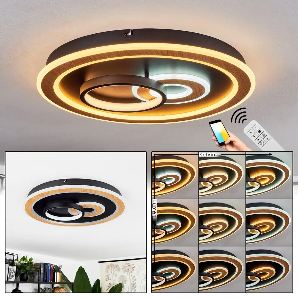 Xamontarupt Deckenleuchte LED Braun, Holzoptik, Schwarz, 1-flammig, Fernbedienung H3651308